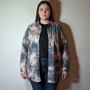 NWOT E. Luna Tie-Dye  Button-Up Shirt/Shacket (Sherpa Lined)